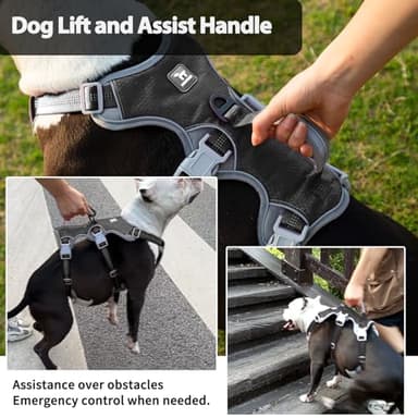 Huntboo Escape Proof Dog Harness, Escape Artist Harness, Reflective Harness with Padded Handle, Breathable, Durable, Adjustable Vest for Medium Dogs Walking, Training, and Running Gear (Black, M) - Image 3