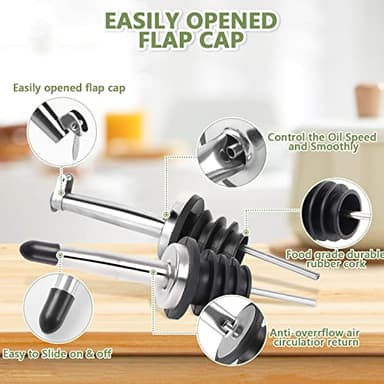 Leaflai 17oz Olive Oil Dispenser Bottle, 500ml Oil & Vinegar Cruet with 2 Stainless Steel Pourers, 2 Labels,1 Brush and 1 Funnel for Kitchen - Image 4