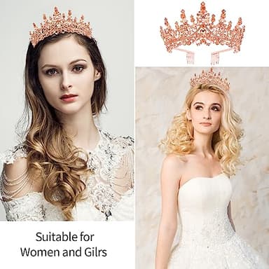Velscrun Rose Gold Crystal Birthday Queen Tiara Crown for Women Girls Birthday Queen Headband Sash Elegant Princess Crown with Combs Hair Accessories Happy Birth Party Decorations Mom Birth Gift - Image 3