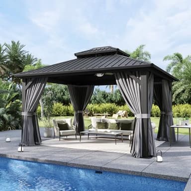 Aoxun 12'x14' Hardtop Gazebo, Aluminum Frame Canopy with Double Galvanized Steel Roof, Outdoor Metal Pavilion with Netting, Curtains for Backyard, Patio and Deck - Image 5