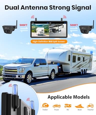 Solar Backup Camera Wireless for RVs and Trailers No-Installation - 7.2" HD 1080P Monitor,Dual Camera System, Strong Magnetic Scratch-Proof Rear View Camera for Trucks, Campers, SUVs, and Cars - Image 5