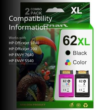 62XL Ink Cartridge Combo Pack for HP 62XL Ink Cartridges Black and Color for HP Envy 7640 5660 7645 5540 OfficeJet Mobile 250 200 OfficeJet 5740 5741 8040 Printer Ink 62 (1 Black, 1 Tri-Color) - Image 3