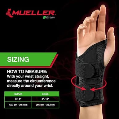 MUELLER Sports Medicine Green Fitted Wrist Brace for Men and Women, Wrist Pain Relief Support, Ideal for Carpal Tunnel, Tendonitis, Arthritis, Right Hand, Black, Small/Medium - Image 4