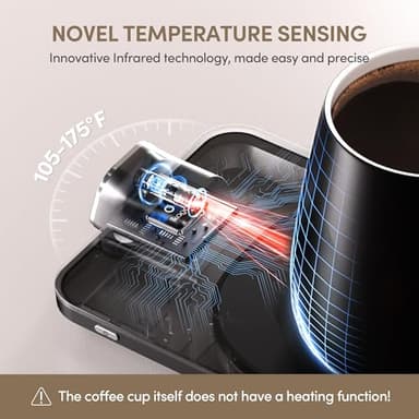 iKago Smart Heated Coffee Mug Warmer Set, 1°F Precise Temperature Control, Electric Coffee Warmer with Auto Shut Off, Gifts for Women Men Father Mother, Black - Image 4