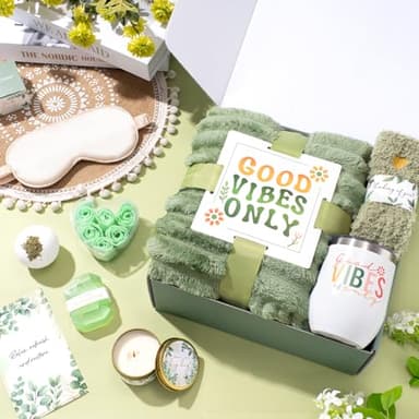 Self Care Gifts for Women, Get Well Soon Care Package for Women w/Blanket, Relaxing Spa Baskets Birthday Gifts for Mom Her Sister Best Friend Wife Girlfriend (Green) - Image 2