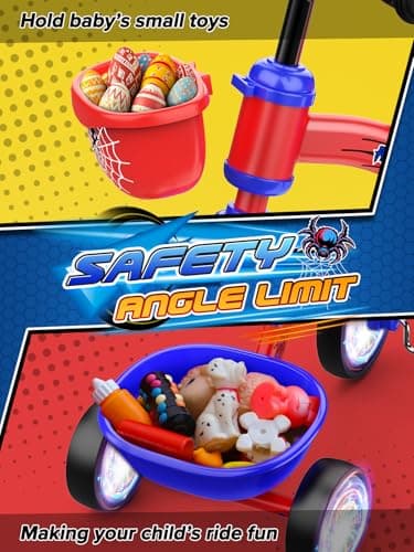 Tricycle for Toddlers 1-3 3-5 Year Olds, Spider Toddler Bike Baby Balance Bike with Colorful Lighting Wheels & Large Basket, Birthday Gift and Toy for 1 2 3 4 5 Year Olds Boys and Girls - Image 8