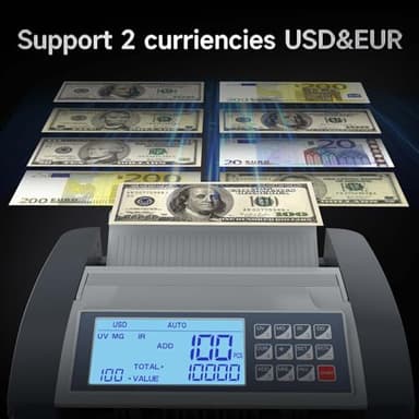 Money Counter Machine Pro 2.0 Dual-Motor, Dollar Euro MT/UV/MG/IR/DD/DBL/HLF/CHN，Cash Counter Machine with Value Add Batch Modes (LCD Display) - Image 2