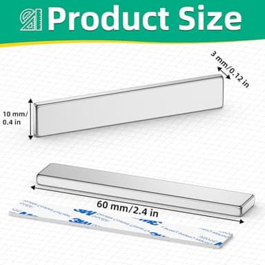 Junarter 10Pack Powerful Neodymium Bar Magnets, 60 x 10 x 3 mm Rare Earth Magnet Bar, Rectangle Magnet, Neodymium Magnets with Double Sided Adhesive Backing for Outdoor, Fridge, Whiteboard - Image 3