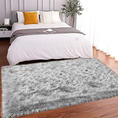 Latepis 3x5 Faux Sheepskin Rug, Faux Fur Rug for Living Room, Fluffy Washable Rugs for Bedroom, Teen Bedroom Decor, Grey Fluffy Rugs, Rectangle - Image 7