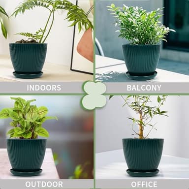 Vodotion - Plant Pots Indoor with Saucers & Drainage - 6 Pack Flower Pots - Plastic Planters for Indoor Planter - 7.5/6.6/5.8/5.0/4.3/3.5 inches Sizes for All Different Types of Plants-Dark Green - Image 4