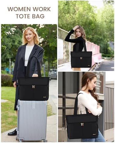 LOVEVOOK Work Bags for Women 15.6 Inch Canvas Work Tote Bags Large Capability Laptop Purse Professional Teacher Tote Bag Casual Computer Briefcase for Office Travel Nurse, Black - Image 8
