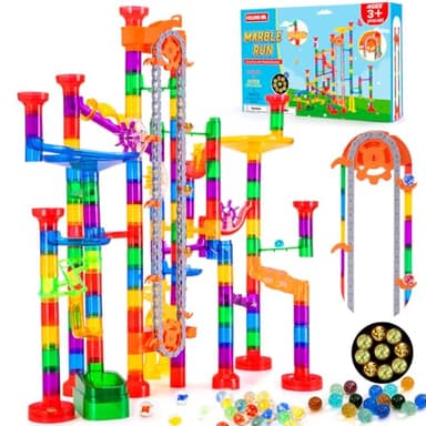 247Pcs Marble Run with Motorized Elevator, Construction Building Blocks Toys with 30 Glass Marbles and 30 Glow in The Dark Marbles, STEM Gifts for Boys and Girls - Image 1