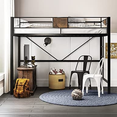 SHA CERLIN Loft Bed Twin Size with Ladder and Guardrail,Rustic Design,Metal Slats Support No Box Spring Needed Small Space Saving Furniture for Bedroom Dorm - Image 3