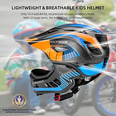 ROCKBROS Kids Full Face Helmet Kids Bike Helmets Lightweight Toddler Mountain Bike Helmet Detachable for MTB BMX Skating Cycling Scooter Safety Bicycle Helmets for Youth Child Boys Girls Ages 3-16 - Image 2