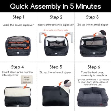 Hollypet Fluffy Plush Dog Cat Pet Couch Soft Calming Sofa Bed for Medium Small Cats and Dogs, Gray - Image 3