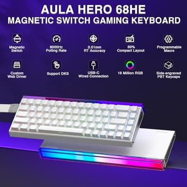 AULA Hero 68 HE 60% Gaming Keyboard Wired, Hall Effect Magnetic Switch Keyboard with Adjustable Actuation, Fast Trigger Mode, 8K Hz Polling Rate, 0.125ms Latency,Side Printed PBT Keycaps, RGB Backlit - Image 2