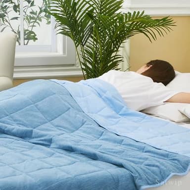 Satwip Cooling Weighted Blanket 12 Pounds Cool Moire Jersey Twin Size Bed Blanket for Hot Sleeper with Soft Breathable Sanded, 48 x 72 inches, Blue - Image 4