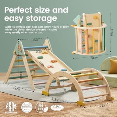 Tiny Land Pikler Triangle Set,7-in-1 Foldable Montessori Toddler Climbing Toys Indoor, Wooden Playground Jungle Gym for Kids, Climber Gift for Boys & Girls Toddler Climbing Toys (Morandi) - Image 6