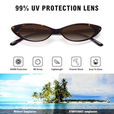 STORYCOAST Retro Cat Eye Sunglasses for Women Vintage 90S Trendy Small Frame Sun Glasses Skinny Oval Shades UV400 Protection Tortoise Frame-Gradient Brown Lens - Image 3