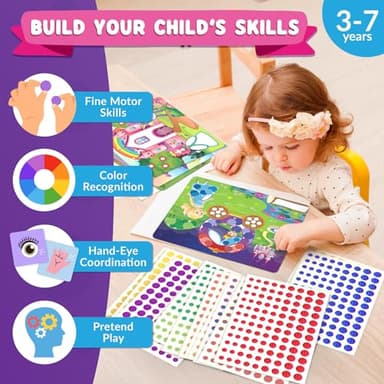 Funcils Dot Art Activity - Unicorn & Princess Sticker Kit, Toddler Art & Craft Supplies for Kids, Birthday Gifts for Boys & Girls Ages 3, 4, 5, 6, 7 Year Old - Kids Travel Toys, Airplane Must Have - Image 5