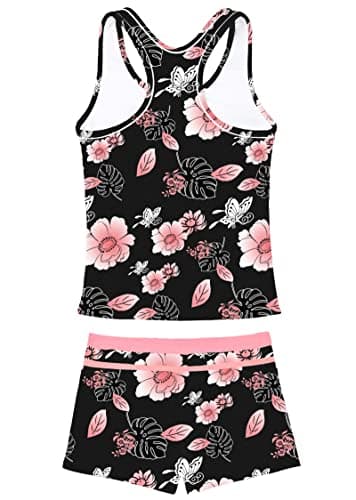PROALLO Girls Bathing Suits Two Piece Vest Style Swimsuit with Boyshort Tankini Swimwear Butterfly - Image 2