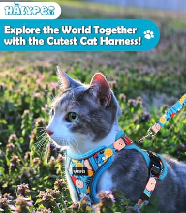 Halypet Cat Harness and Leash Set[MAX Safety 4th-Gen] Cute Escape Proof Vest Harness for Girl&Boy Cat Walking, Comfortable Adjustable Leash and Reflective Strips for Outdoor Kitten, M Azure Floral - Image 2