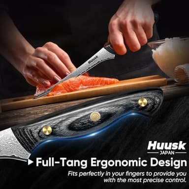 Huusk Damascus Fish Fillet Knife - 7 inch Flexible boning knife with VG10 Core, Kitchen Slicing Knife with Full Tang Handle, Birthday Dad Mom Gift - Image 5