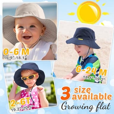 2-Pack Baby Sun Hat Kids Summer UPF 50+ Sun Protective Toddler Bucket Hat Wide Brim Adjustable Beach Hats for Boys Girls Age 0-6 Years (Grey + Blue) - Image 4