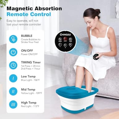 KNQZE Collapsible Foot Spa with Heat, Remote Control, Temperature Control, Bubbles, Pumice Stone, Red Light, Timer, 16 Massage Roller Pedicure Foot Bath Tub Foot Soaker for Relaxation & Stress Relief - Image 3