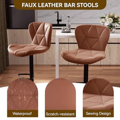 Nalupatio Modern Bar Stools Set of 2, Faux Leather Upholstered Swivel Bar Stools, Adjustable Counter Height Bar Chairs with Back for Kitchen Island, Rust - Image 3