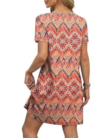 OFEEFAN Sundresses for Women 2025 Beach Vacation Clothes Fashion Short Sleeve Dresses Swimsuit Coverup Loose V Neck Swing T Shirt Dress with Pockets Floral 02 L - Image 4