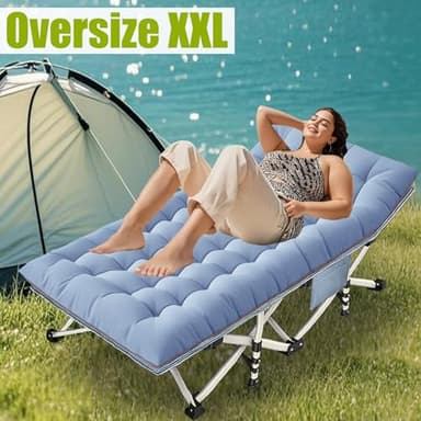 XXL Camping Cot Oversize Cots for Adults Extra Large Cots for Sleeping with Mattress Heavy Duty Camping Bed with Carry Bag Folding Cot for Hiking Camping Indoor Office Nap Vacation Easy to Set up - Image 2