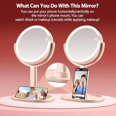 MIYADIVA Makeup Mirror with Lights,20X Magnifying Mirror with Light and Touch Switch,Vanity Mirror with 3 Color Light and 80 LEDs,2-Sided Lighted Magnified Mirrors 8.8 Inches, Pink - Image 7