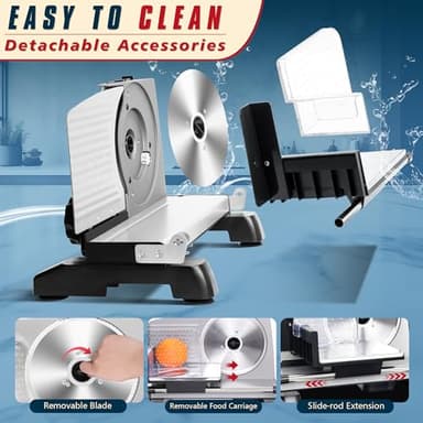 BIEAMA Meat Slicer, 200W Deli Slicer for Home, 2 Removable 7.5" Stainless Steel Blades, 0-18mm Adjustable Thickness, Electric Food Slicer for Meat, Cheese, Bread - Image 7