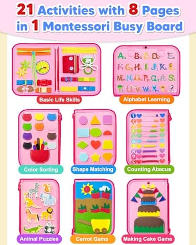 Exorany Busy Board Montessori Toys for Toddler Girl Birthday Gifts, Busy Book Sensory Learning Toys for Toddlers, Toddler Girl Airplane Car Travel Toy Educational Activities - Image 3