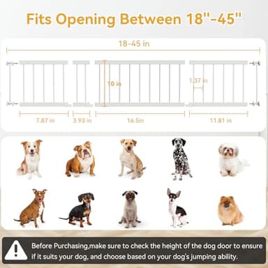 Fldofaves Dog Gate - 18"-45" Adjustable Extra Wide Metal Baby Gate to Step Over, 10" Tall Small Pet Gate with 3 Extension Kits, Pressure Mounted for Doorways & Stairs - Image 2