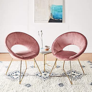 CangLong Modern Velvet Accent Upholstered Make-up Stool Home Office Guest Reception Dining Leisure Lounge Chairs with Golden Legs Set of 2, Pink 1 - Image 2