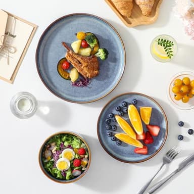 vancasso PLAYA Plates and Bowls Sets, 12 Pieces Grey-Blue Dinnerware Sets for Kitchen, Reactive Glaze Dishes Set for 4, Dishwasher and Microwave Safe - Image 7