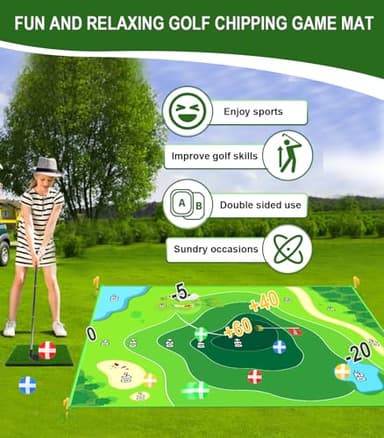 goienu Golf Game: 70"x 70" Plus Size Double Sided Hitting Mat, Ideal Gifts for Kids Adults, 20 Sticky Balls & 10 Darts for Indoor or Backyard Battle Chipping - Image 6
