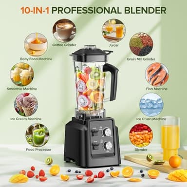 Blenders for Kitchen, Smoothie Blender - 1800W Professional Countertop Blender with 68oz Dishwasher-Safe Pitcher, Ice Crusher for Frozen Drinks & Smoothies, Black - Image 3