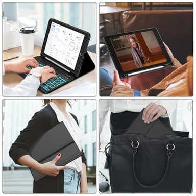 BORIYUAN iPad 10.2 inch Case with Keyboard, Detachable Bluetooth Keyboard with 7 Color Backlit, Slim Folio Smart Cover with Pencil Holder for iPad 9th/8th/7th Gen/iPad Pro 10.5"/iPad Air 3rd Gen Black - Image 8