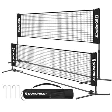 SONGMICS 10 ft Badminton Net, Height Adjustable Volleyball Net, Pickleball Net with Poles, Foldable Nylon Net for Tennis Indoor Outdoor Court, Black USYQ300HV1 - Image 1