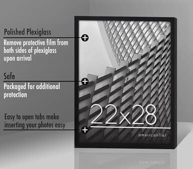 Americanflat 22x28 Poster Frame with Polished Plexiglass - Streamline Collection - Thin Border Picture Frame for Wall Display - Hanging Hardware Included - Black - Image 6
