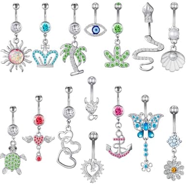 TAMHOO 15Pcs Belly Button Ring 14G Body Rings Dangling Dangle Belly Rings for Women Navel Rings for Woman Belly Piercing - Image 1