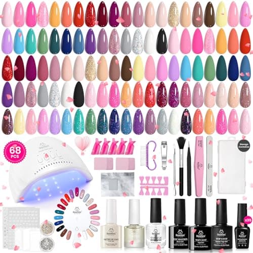 Beetles Gel Nail Polish Kit with U V Light - 68 Pcs Set 35 Colors Pink Glitter Nude Gray Gel Polish with Base Matte&Glossy Top Coat Vivid Seasons Gel Nail Set Nail Art Gift for Women & Girls - Image 1