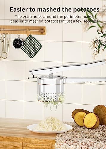 GloTika Large 15oz Potato Ricer, Heavy Duty Stainless Steel Potato Masher with Ergonomic Handle, Masher and Ricer Kitchen Tool for Mashed Potatoes, Noodle Maker - Image 2