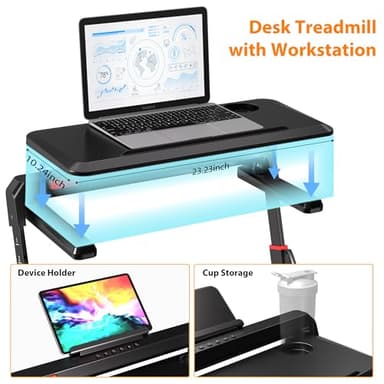 HiFast Walking Pad Treadmill with Desk Workstation, 3.0HP Under Desk Treadmills with 8% Incline Handle Bar, Foldable Portable Treadmill for Home Office, 300lbs Capacity, Remote Control, APP - Image 9