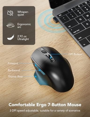Wireless Keyboard and Mouse Combo – Ergonomic Wave Key, Built-in Leather Soft Palm Rest, 2.4G Full Size, 8 Hotkeys, 6-Button Mouse with 4-Level DPI, Dual USB-A/USB-C, Windows & macOS Compatible - Image 3