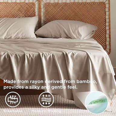 Bedsure GentleSoft King Size Sheets Set, Cooling Sheets for Hot Sleepers, Rayon Derived from Bamboo, Breathable & Soft, Deep Pocket Up to 16 Inches, Hotel Luxury Silky Bedding, Simply Taupe - Image 3