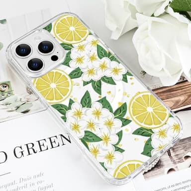 Tcaraersing for iPhone 16 Pro Max Flower Case Magnetic [Compatible with MagSafe] Floral Pattern Clear Shockproof [Hard PC Back Soft TPU Edge] Slim Cover for Girls Women iPhone 16 Pro Max, Lemon Flower - Image 6